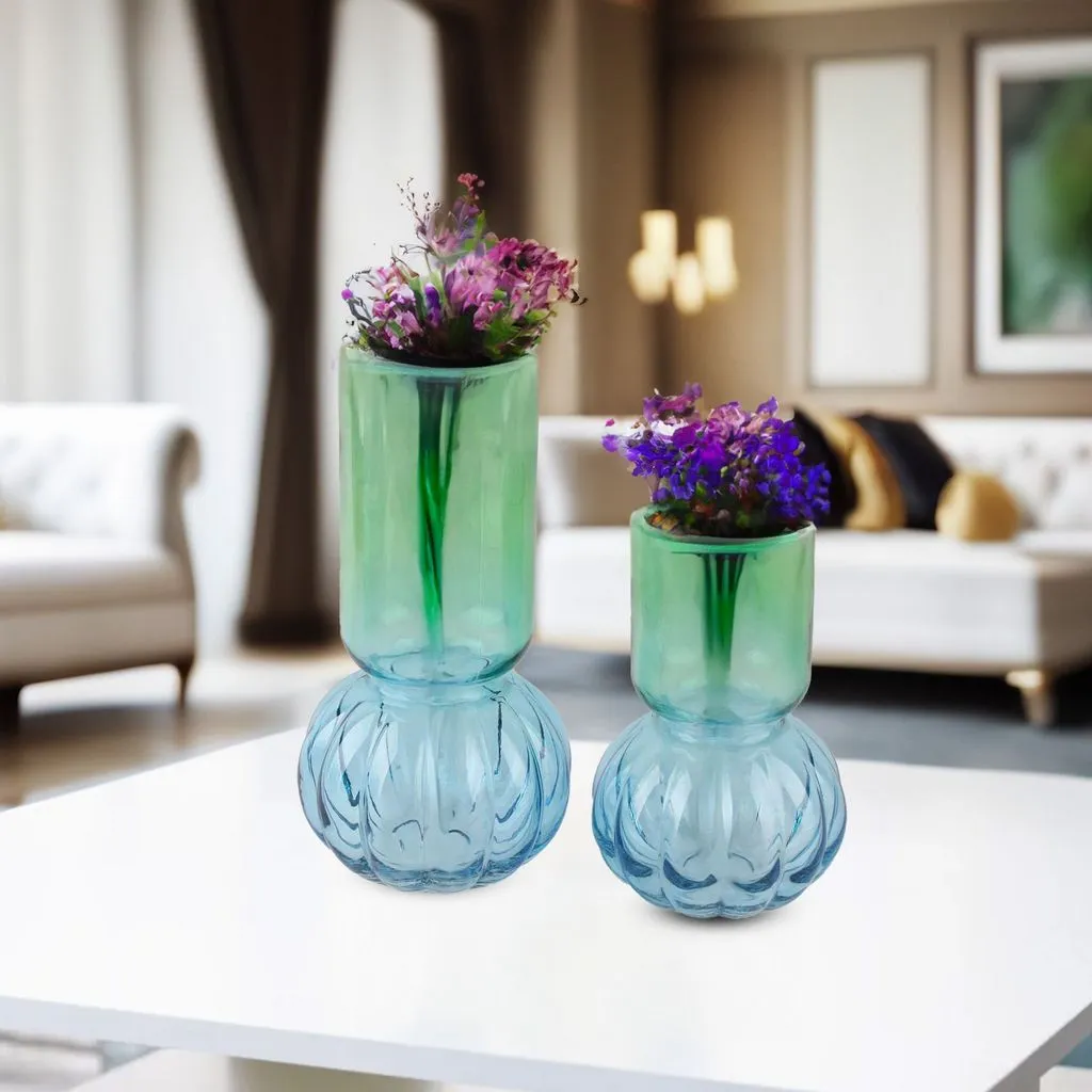 Fleurine Colored Glass Collection, Set of 2 Two-Tone Bubble Shape Table Vases
