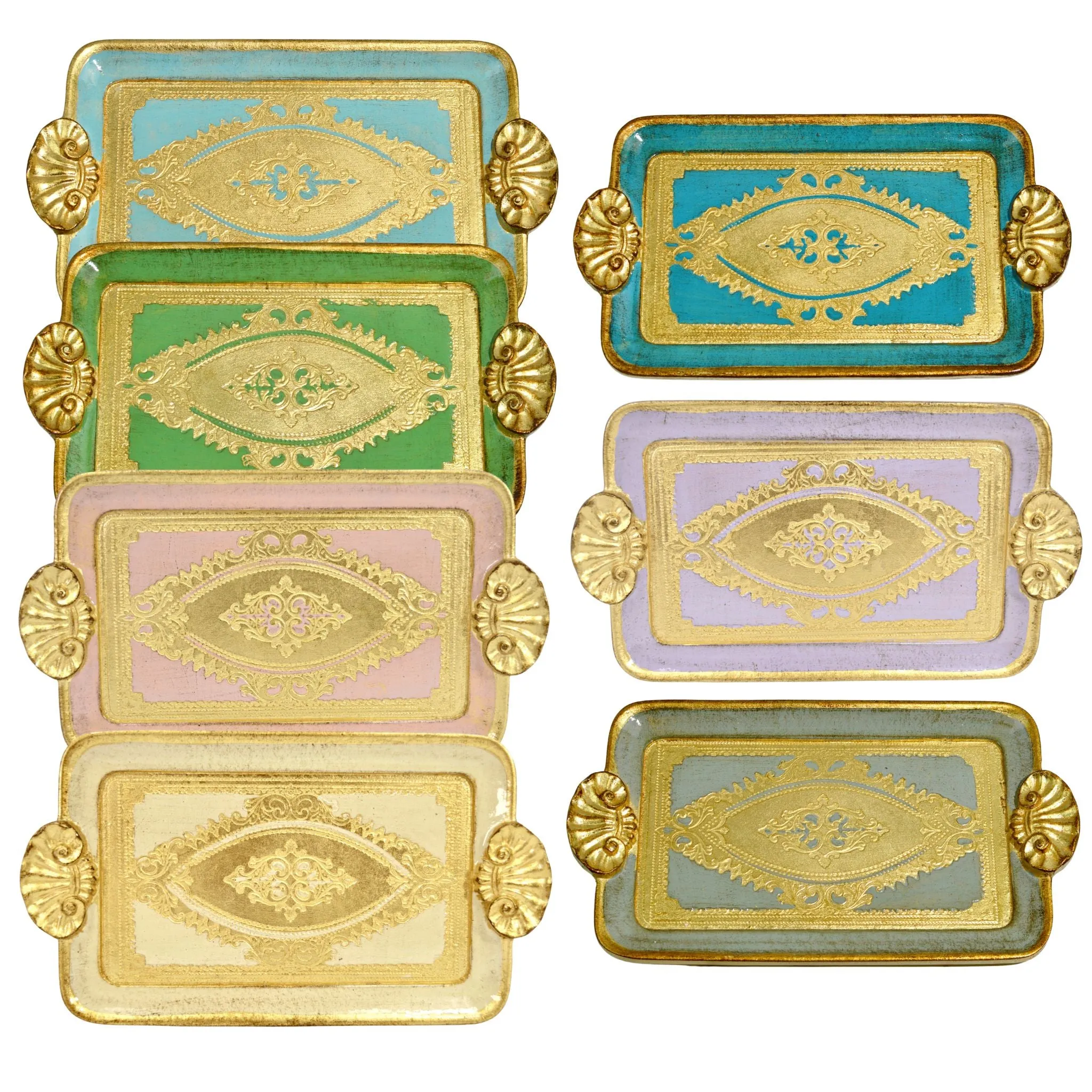 Florentine Carved Wood Rectangle Mini Tray with Shell Handles, Made in Italy