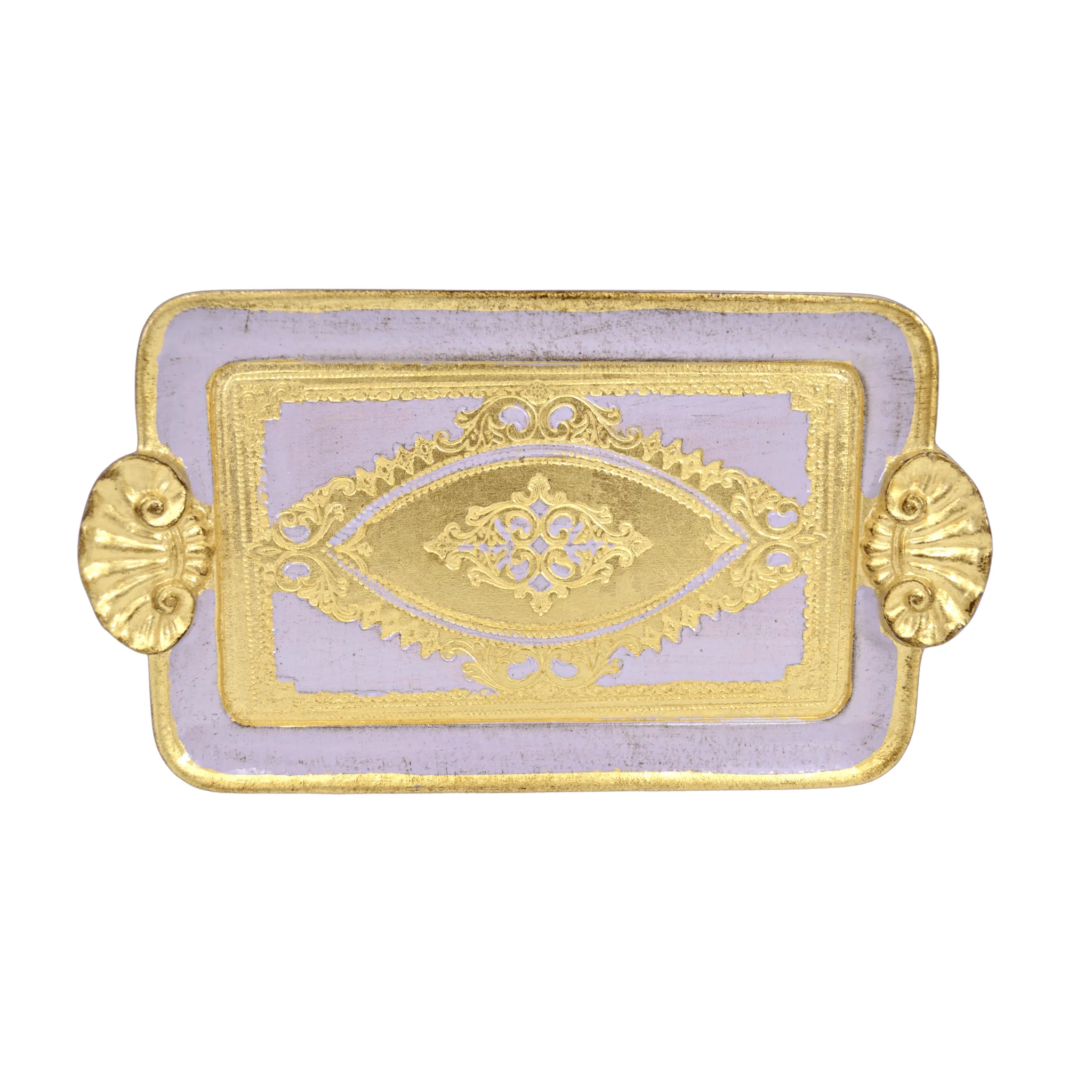 Florentine Carved Wood Rectangle Mini Tray with Shell Handles, Made in Italy