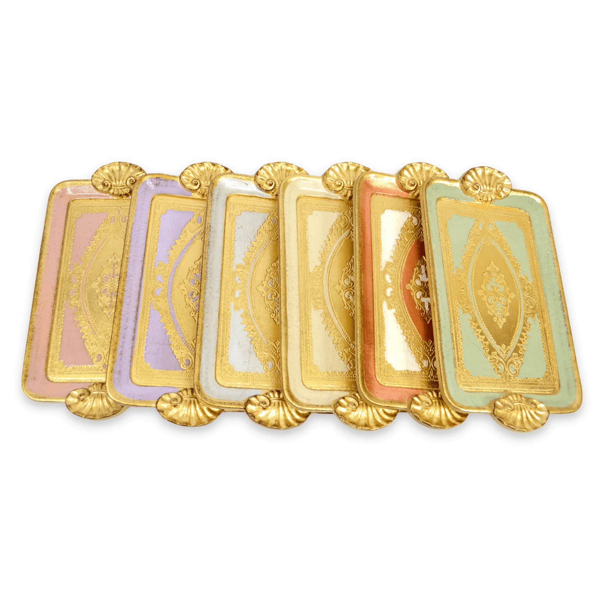 Florentine Carved Wood Rectangle Mini Tray with Shell Handles, Made in Italy