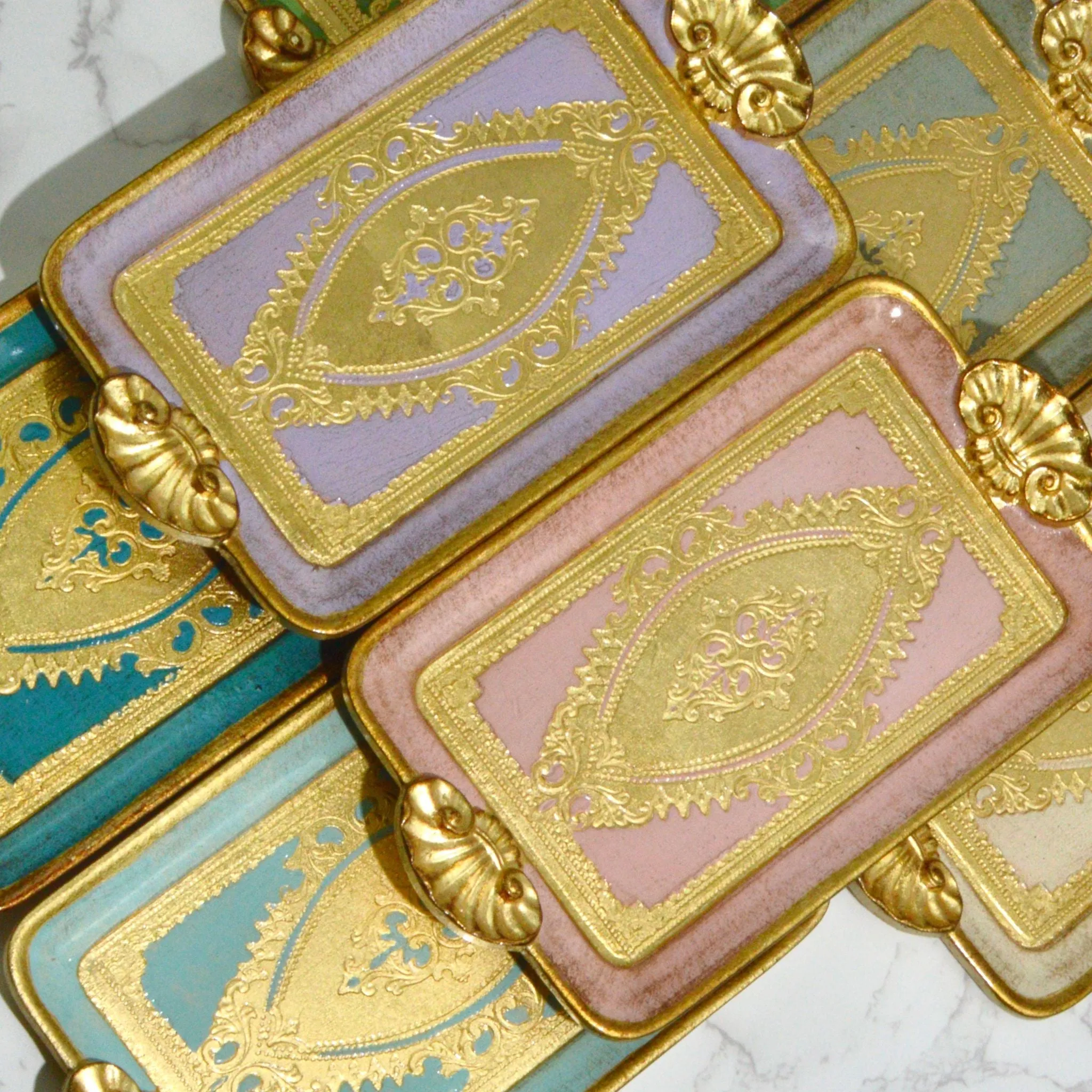 Florentine Carved Wood Rectangle Mini Tray with Shell Handles, Made in Italy