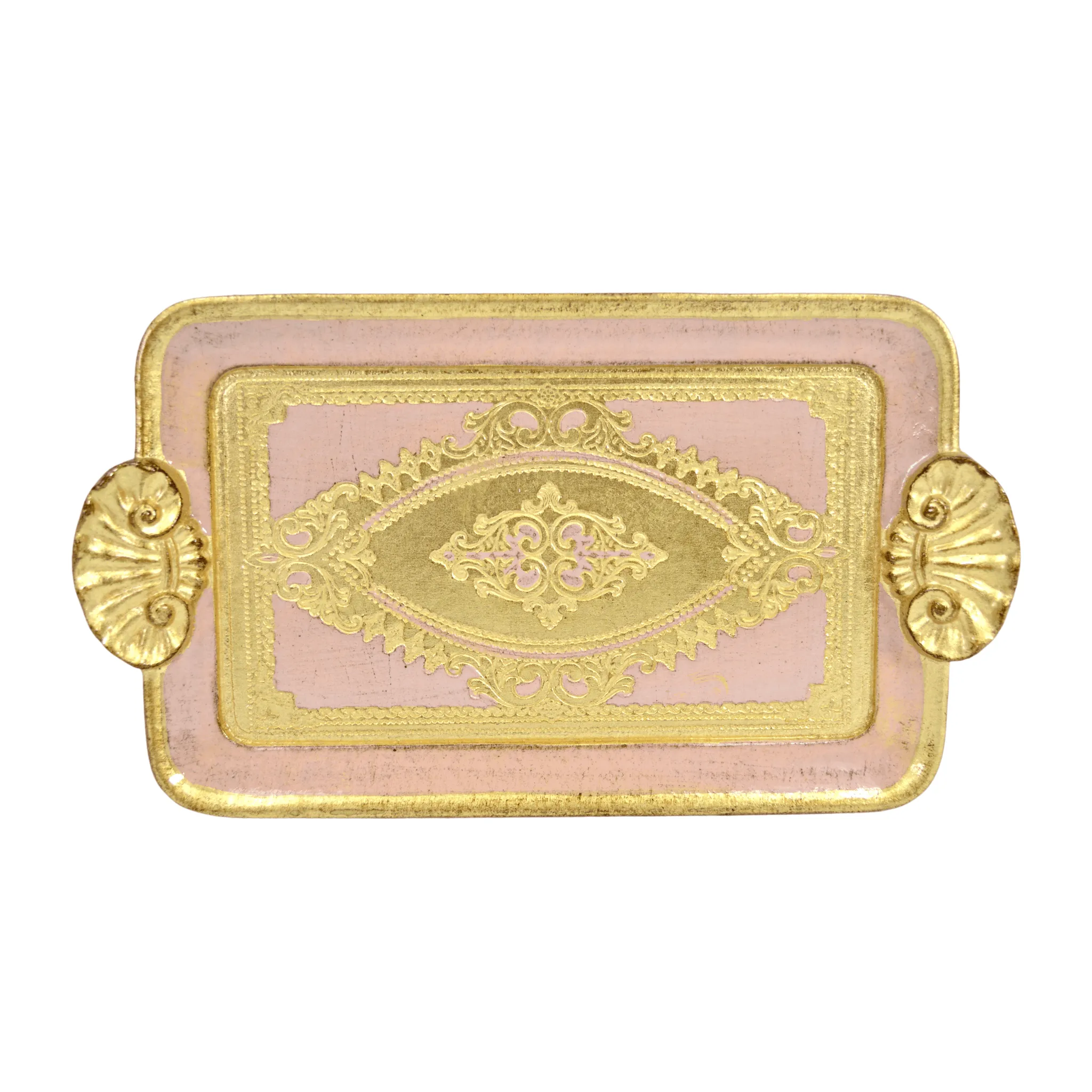 Florentine Carved Wood Rectangle Mini Tray with Shell Handles, Made in Italy