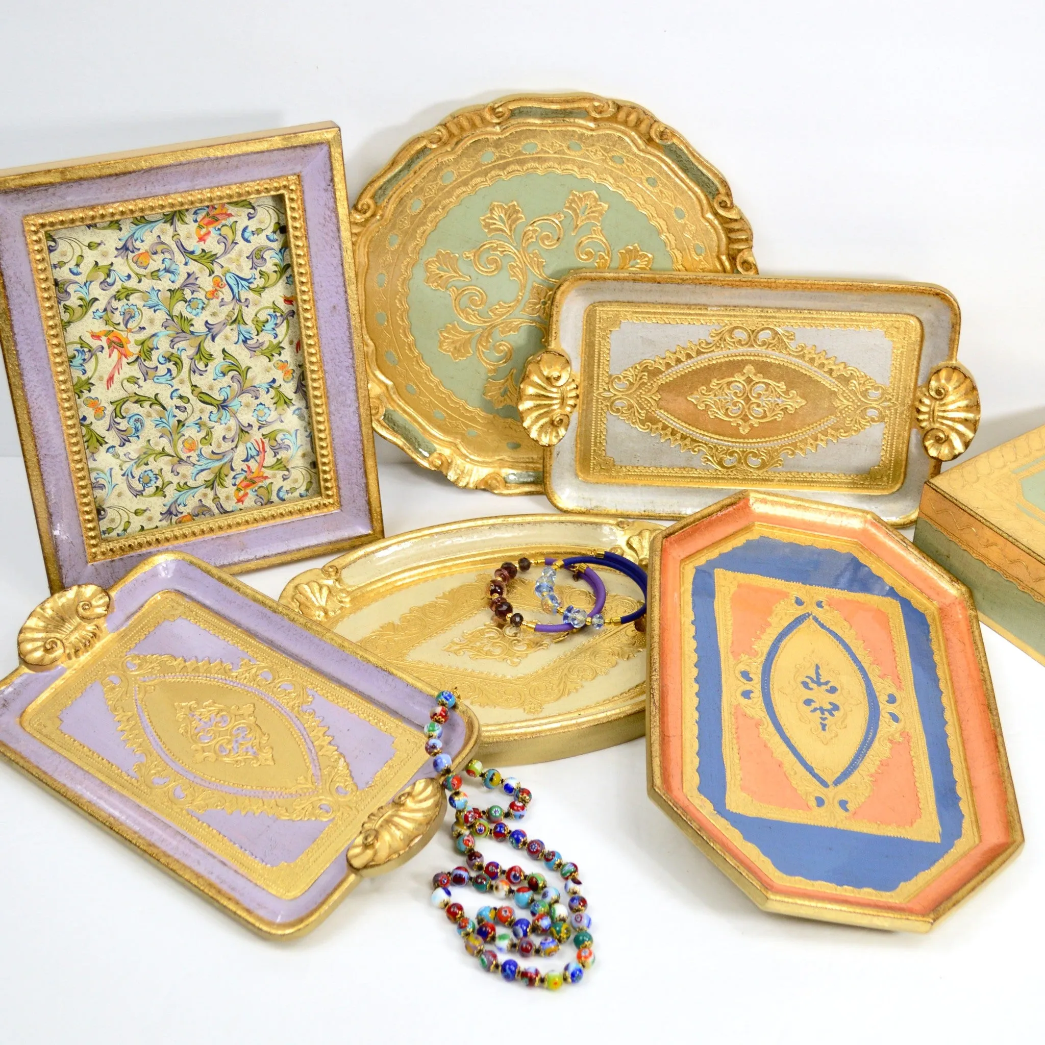 Florentine Carved Wood Rectangle Mini Tray with Shell Handles, Made in Italy