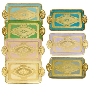 Florentine Carved Wood Rectangle Mini Tray with Shell Handles, Made in Italy