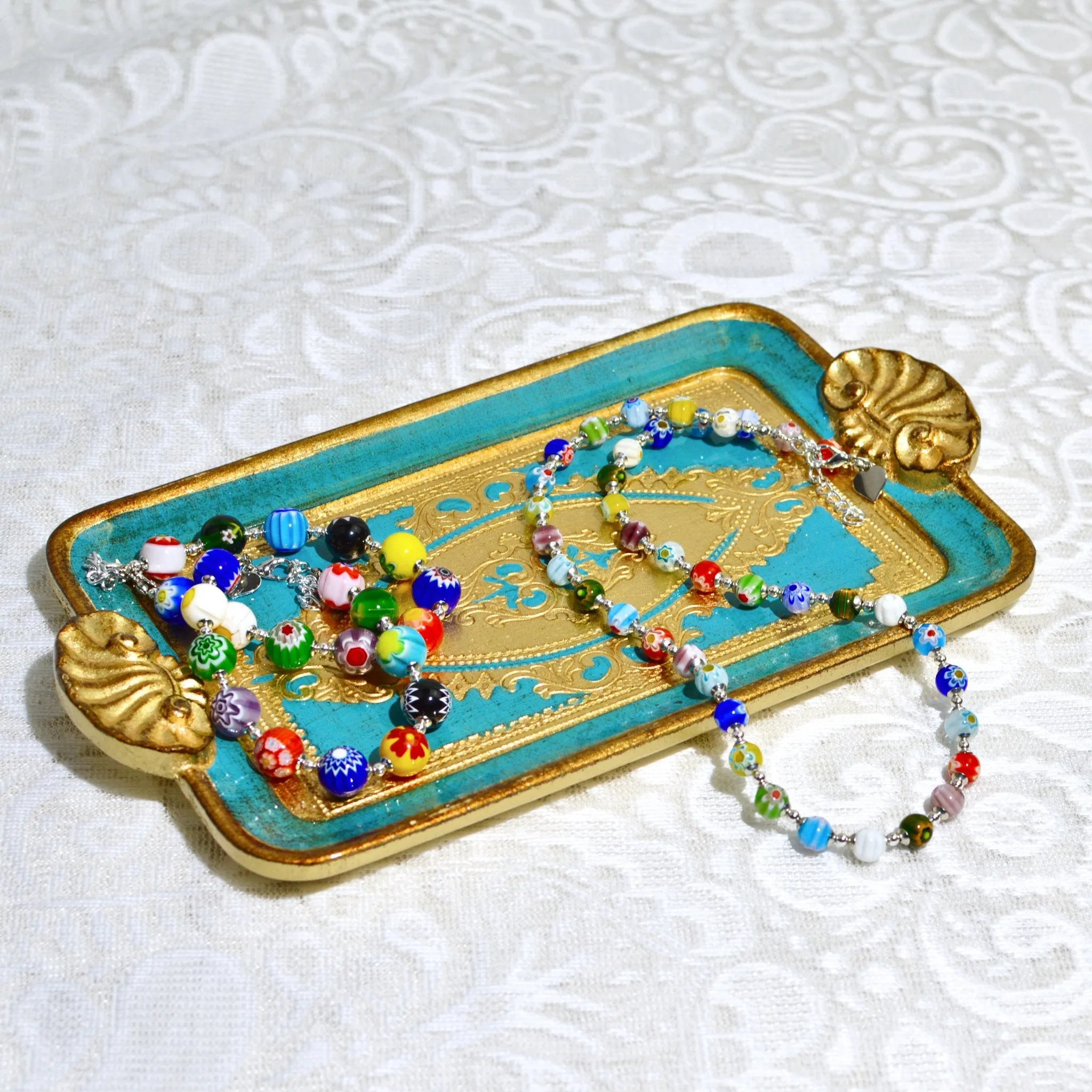 Florentine Carved Wood Rectangle Mini Tray with Shell Handles, Made in Italy