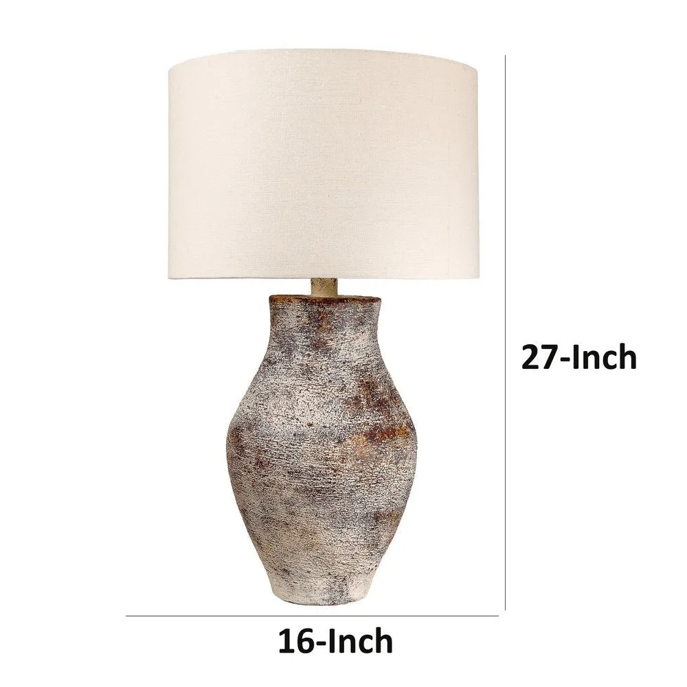 Gov 27 Inch Table Lamp, Beige Drum Shade, Vase Shaped Body, Painted Surface By Casagear Home