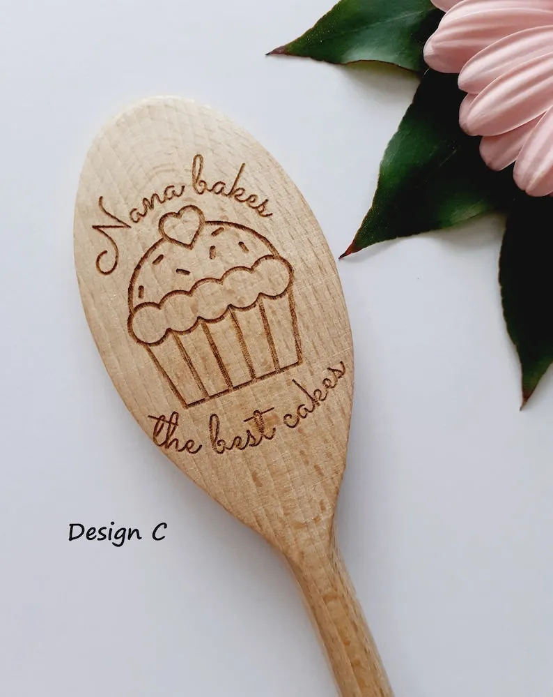 Grandma, Nana, Nanny, Granny, Gran, Mum, Dad, Bakes the best cakes Personalised Wooden Spoons, Cake Baking, Birthday Gift, Present Cooking