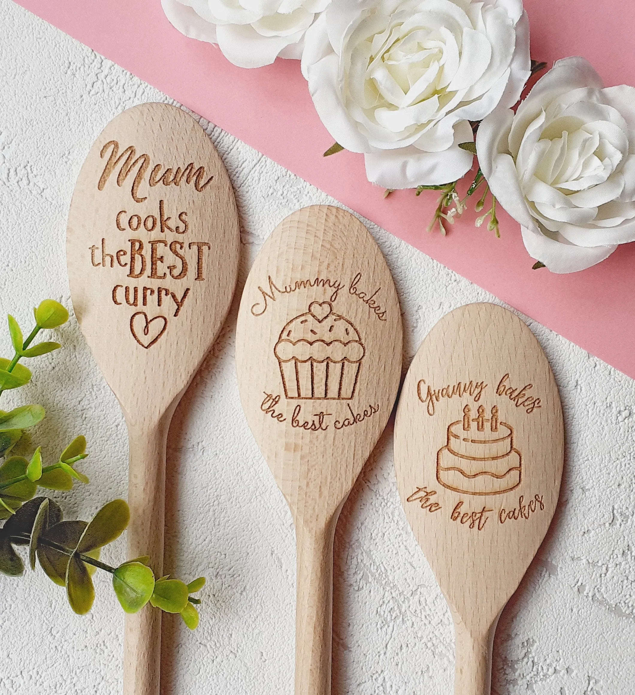 Grandma, Nana, Nanny, Granny, Gran, Mum, Dad, Bakes the best cakes Personalised Wooden Spoons, Cake Baking, Birthday Gift, Present Cooking