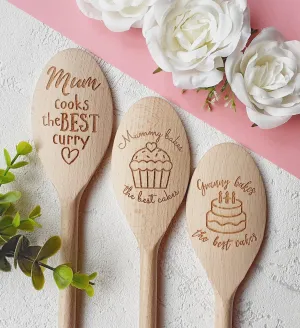 Grandma, Nana, Nanny, Granny, Gran, Mum, Dad, Bakes the best cakes Personalised Wooden Spoons, Cake Baking, Birthday Gift, Present Cooking