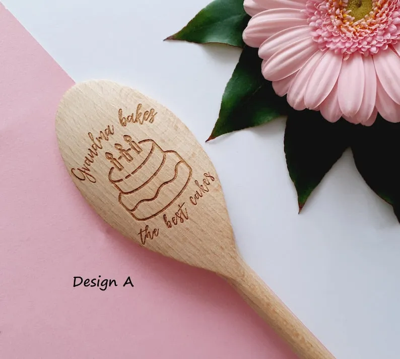 Grandma, Nana, Nanny, Granny, Gran, Mum, Dad, Bakes the best cakes Personalised Wooden Spoons, Cake Baking, Birthday Gift, Present Cooking