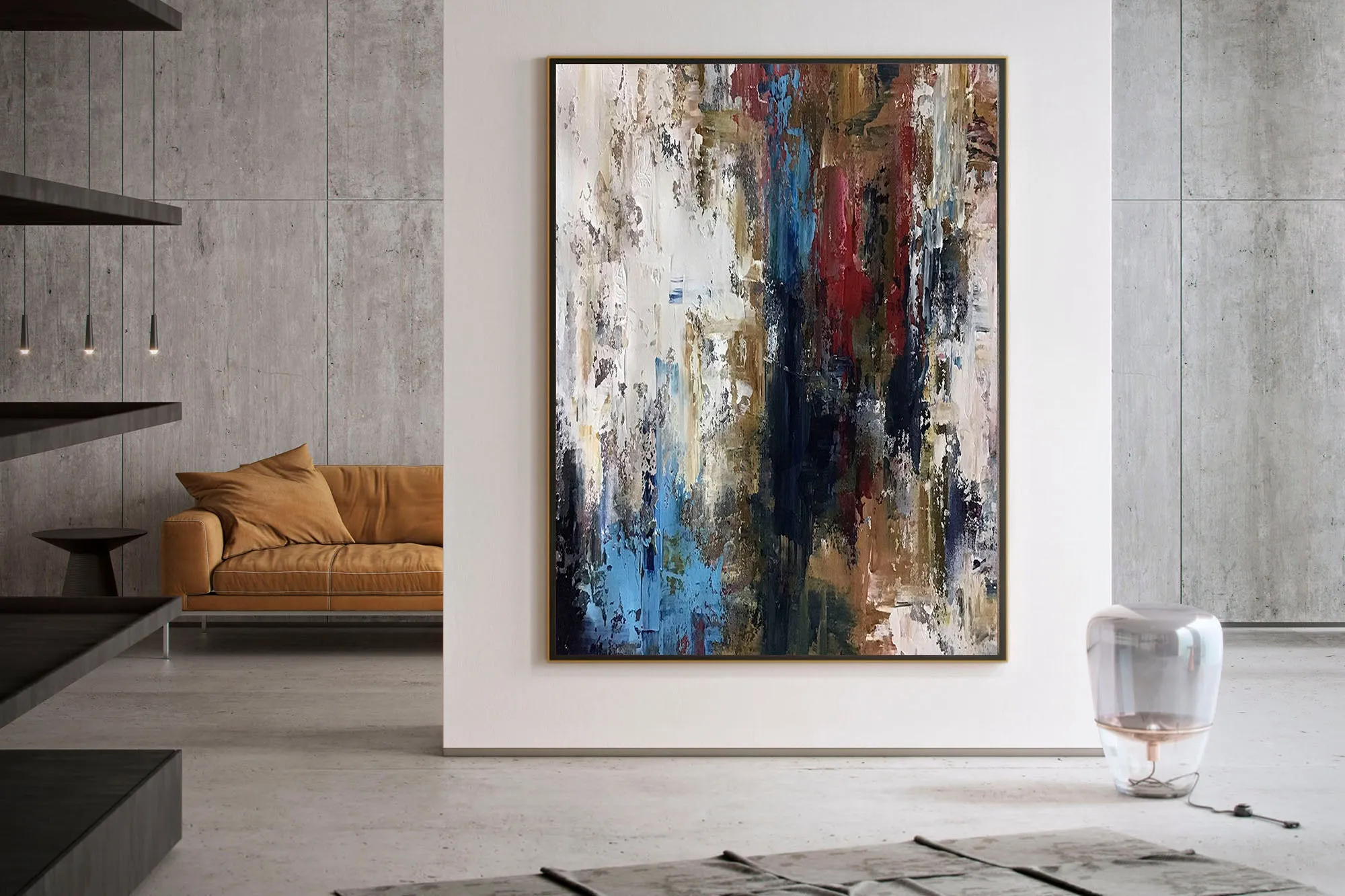 Gray Blue White Abstract Painting Modern Abstract Painting Qp034