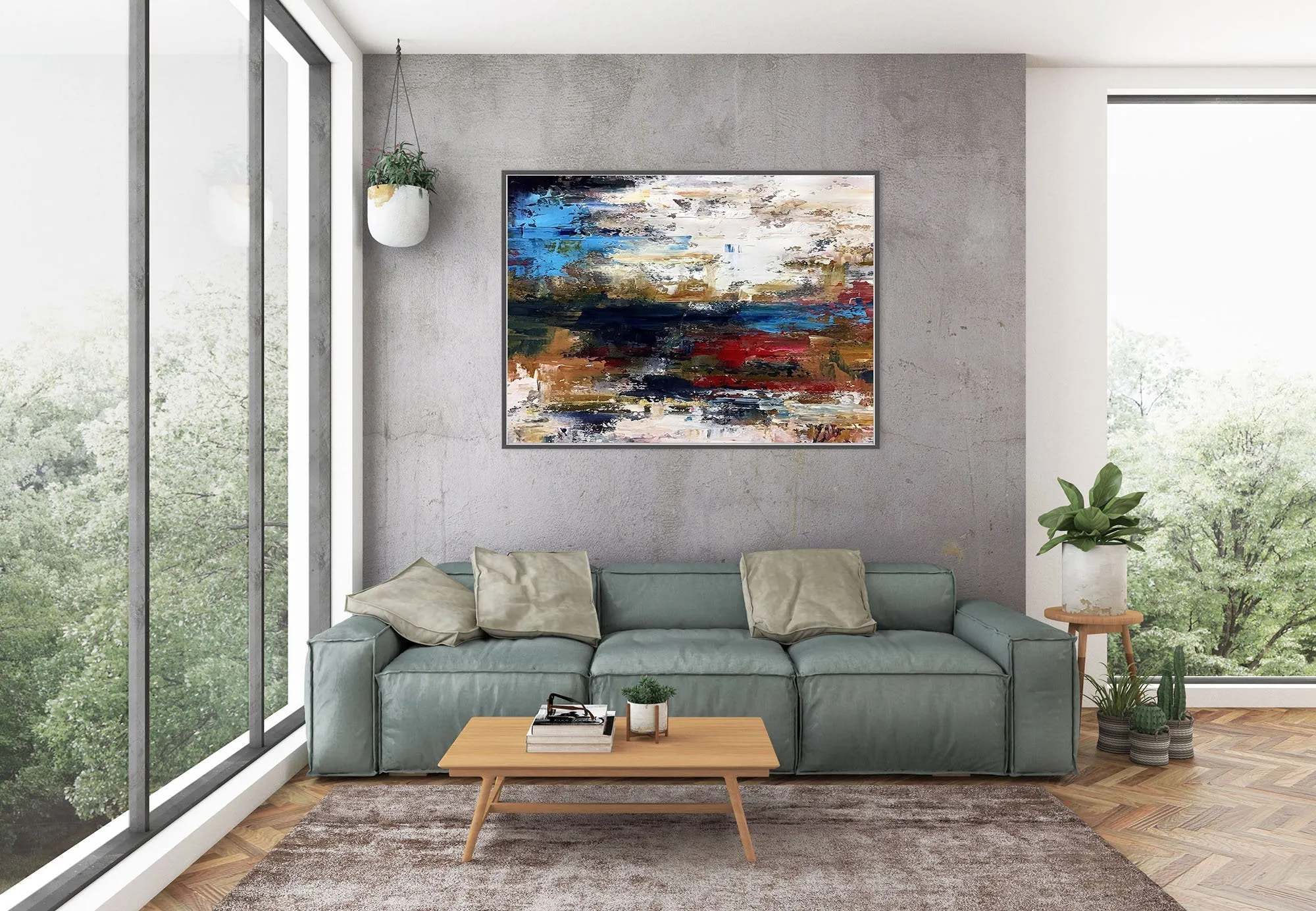Gray Blue White Abstract Painting Modern Abstract Painting Qp034