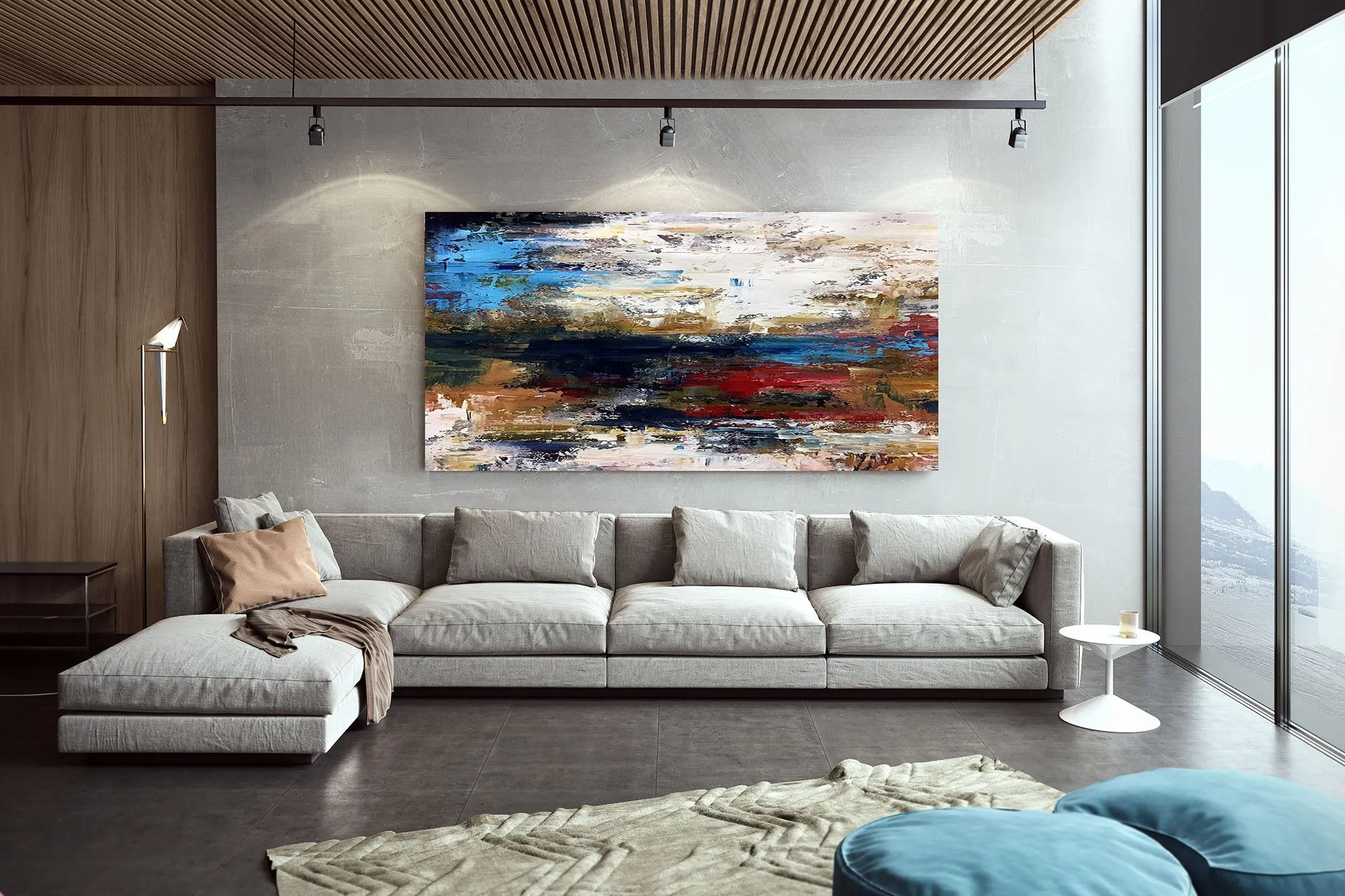 Gray Blue White Abstract Painting Modern Abstract Painting Qp034