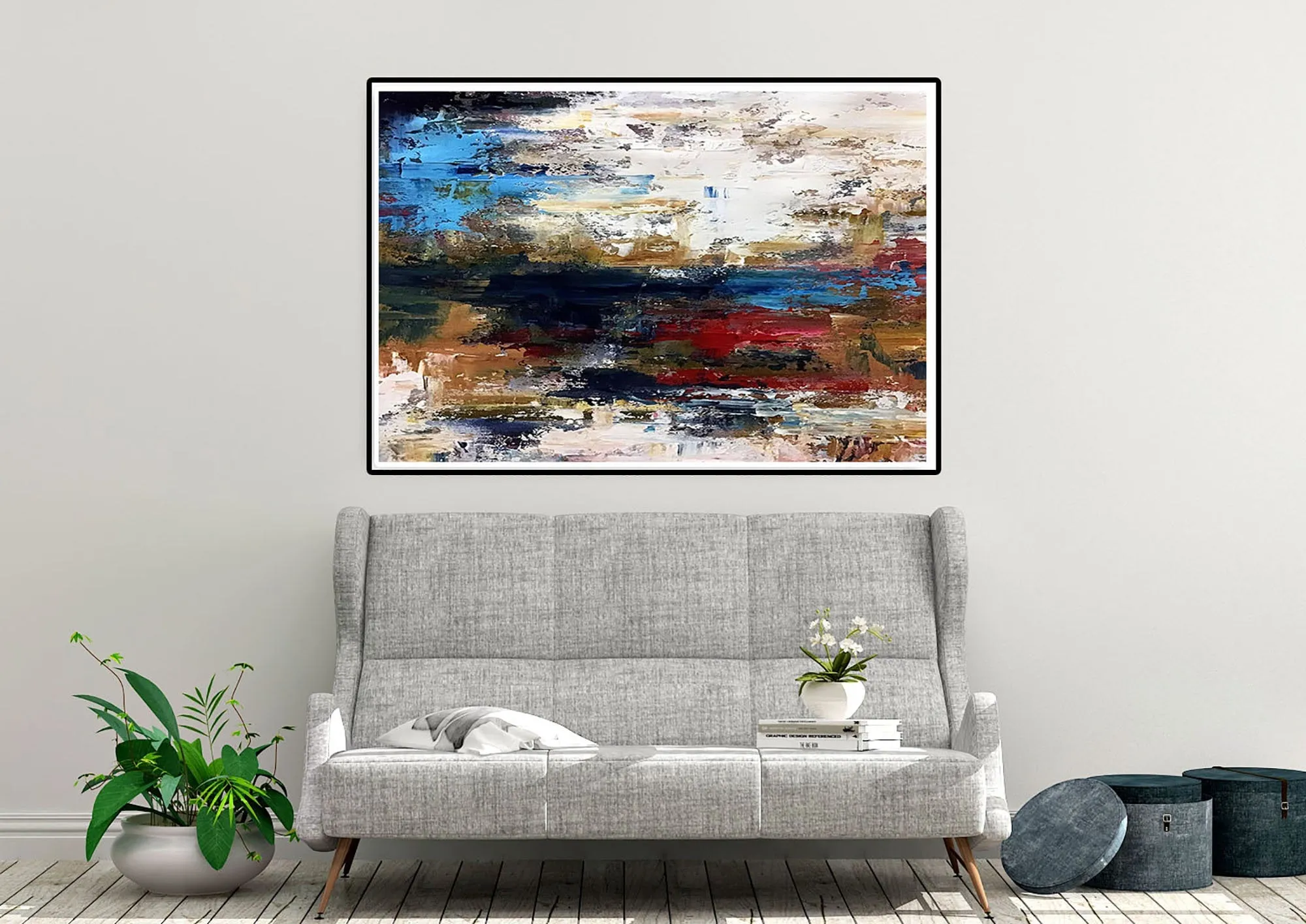 Gray Blue White Abstract Painting Modern Abstract Painting Qp034