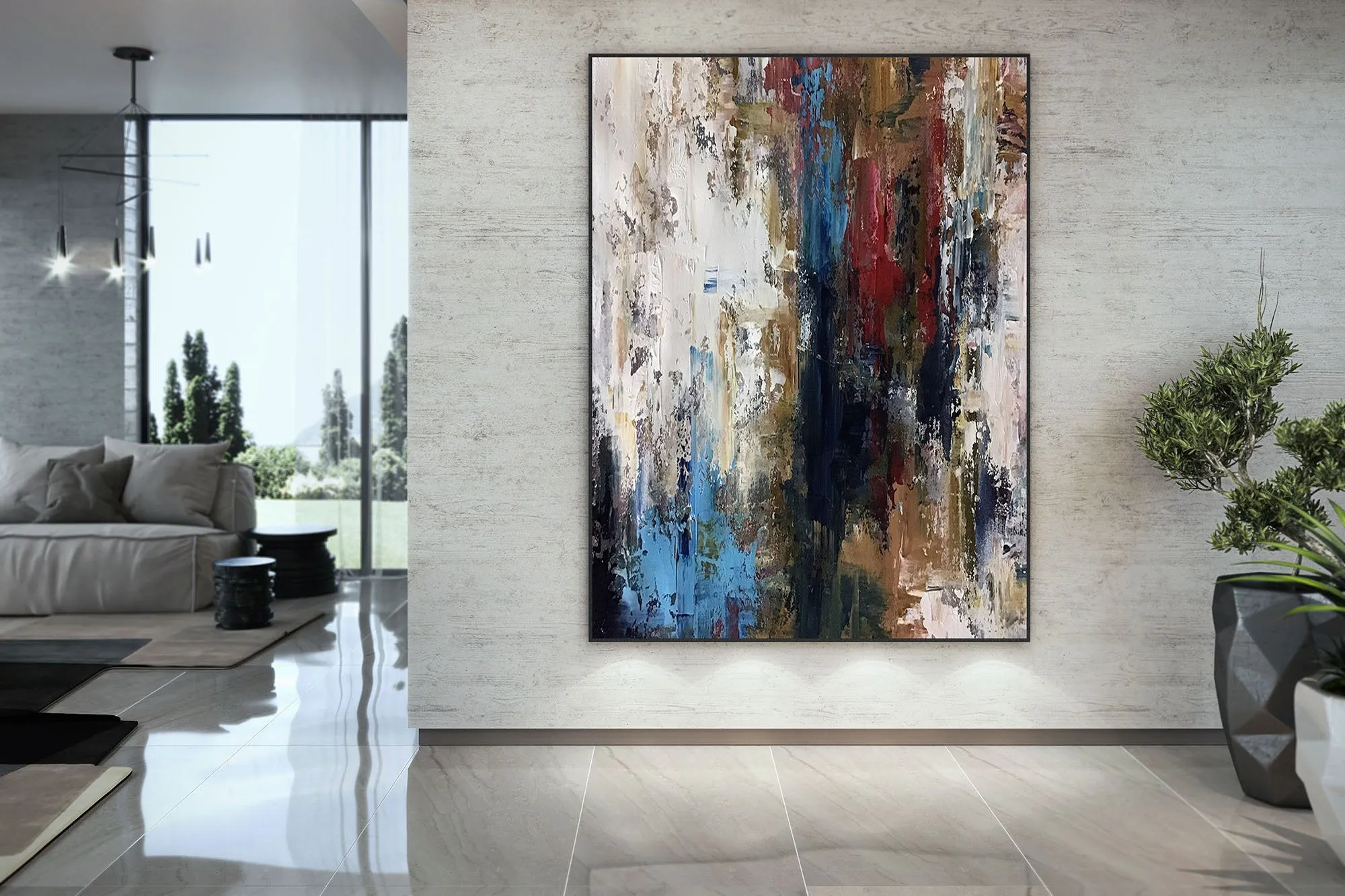 Gray Blue White Abstract Painting Modern Abstract Painting Qp034