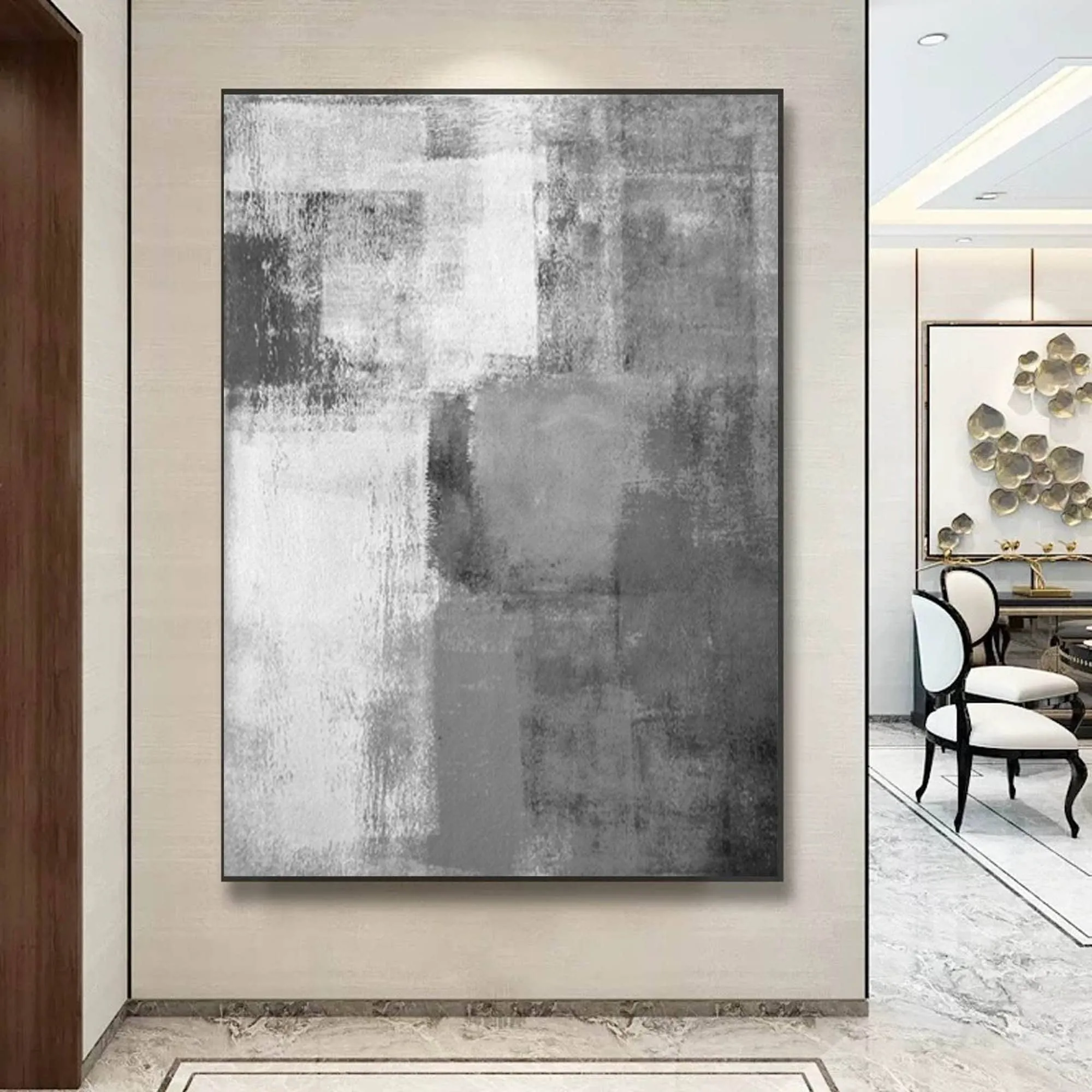 Gray White Modern Abstract Painting,living Room Painting Bedroom Yp063