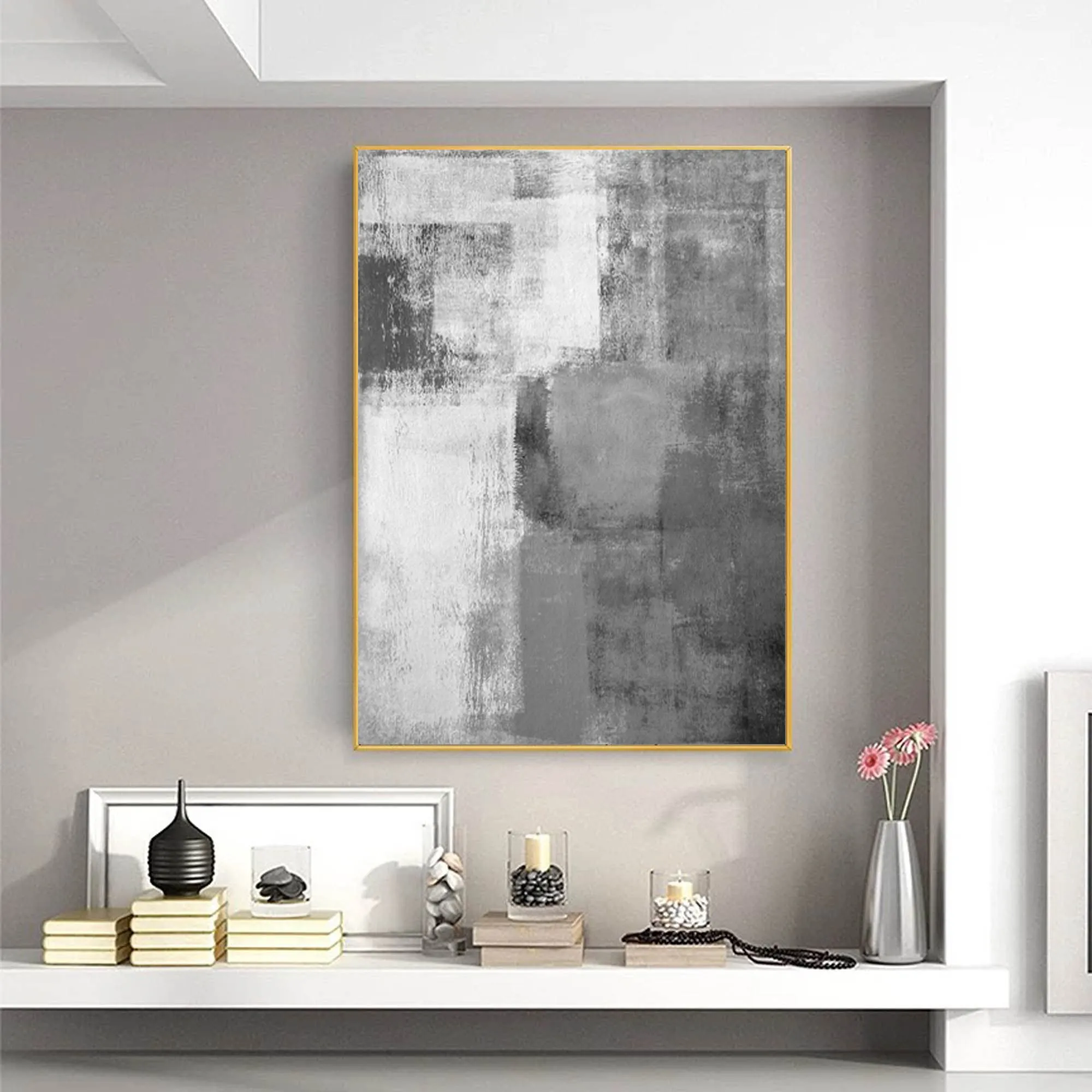 Gray White Modern Abstract Painting,living Room Painting Bedroom Yp063