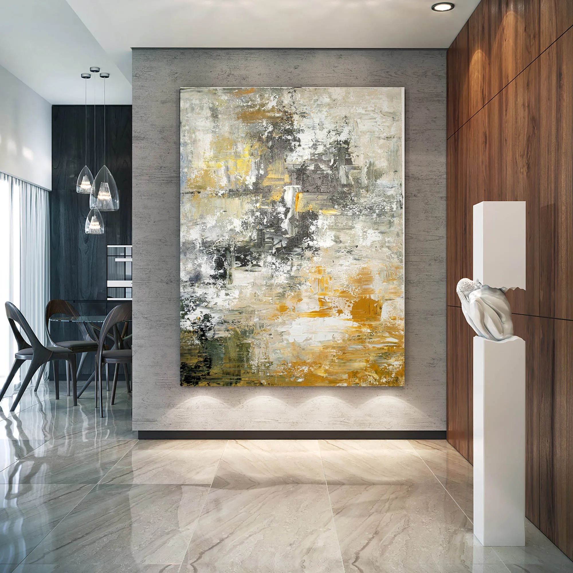 Gray Yellow Abstract Painting Unique Painting Art Home Decor Fp069