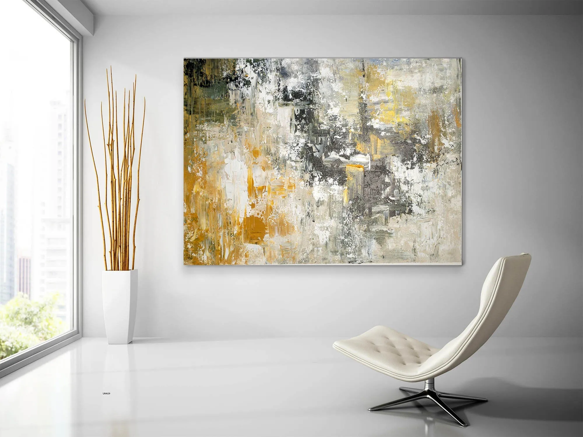 Gray Yellow Abstract Painting Unique Painting Art Home Decor Fp069
