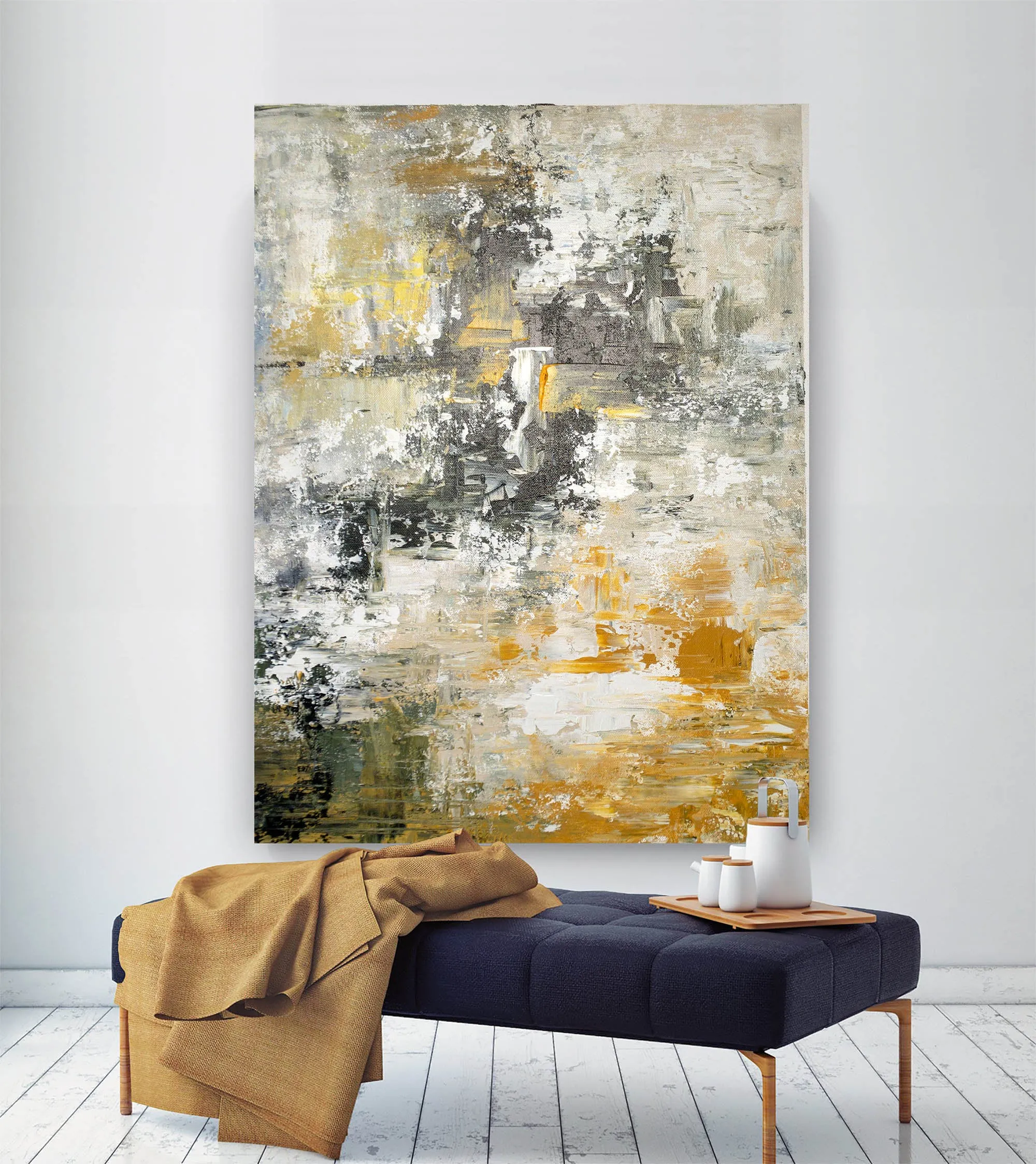 Gray Yellow Abstract Painting Unique Painting Art Home Decor Fp069