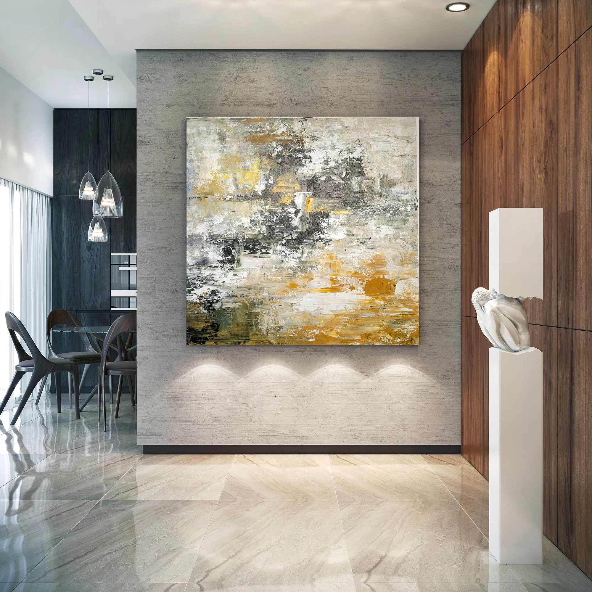 Gray Yellow Abstract Painting Unique Painting Art Home Decor Fp069