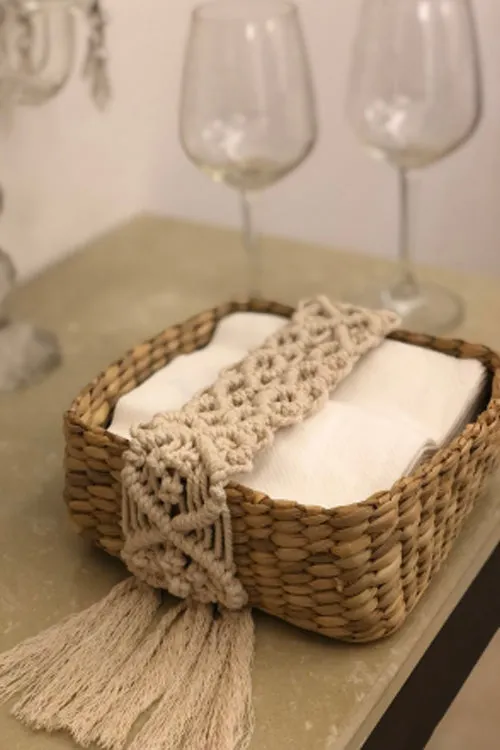 Handcrafted Reed Spa Basket With Macrame Detailing- Boho
