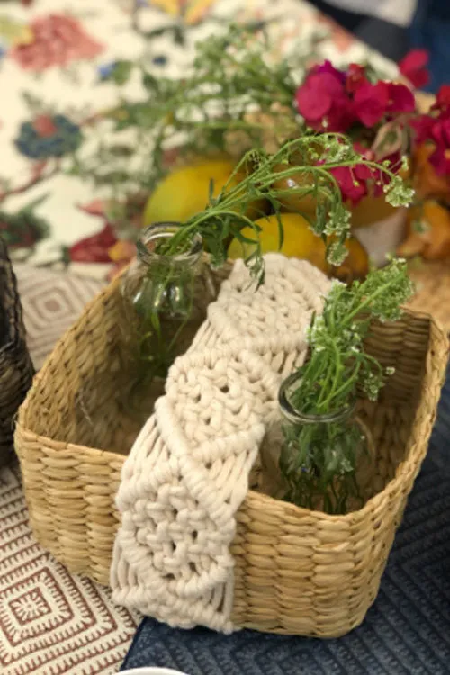 Handcrafted Reed Spa Basket With Macrame Detailing- Boho