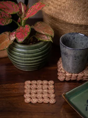 Handmade Crochet Ziba Square Coasters Rust Beige