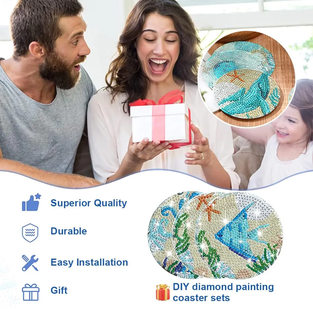 HASTHIP 8 Pcs Diamond Painting Coasters Kits, Exquisite Diamond Painting Coasters With Holder, Diy Diamond Art Coasters And Crafts For Adults Kids, Style B, Acrylic