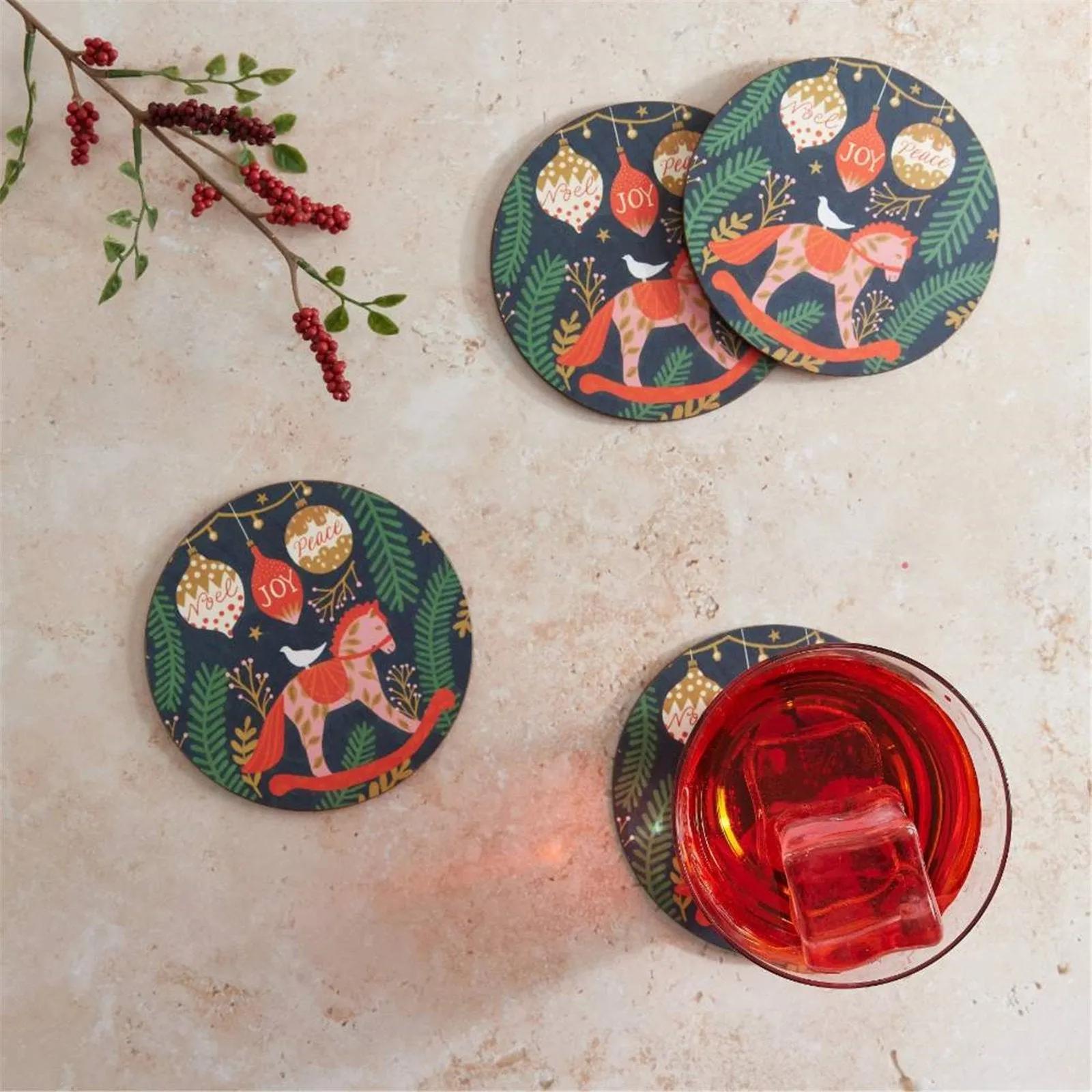 Holiday Horse Round Coaster - Set of 4