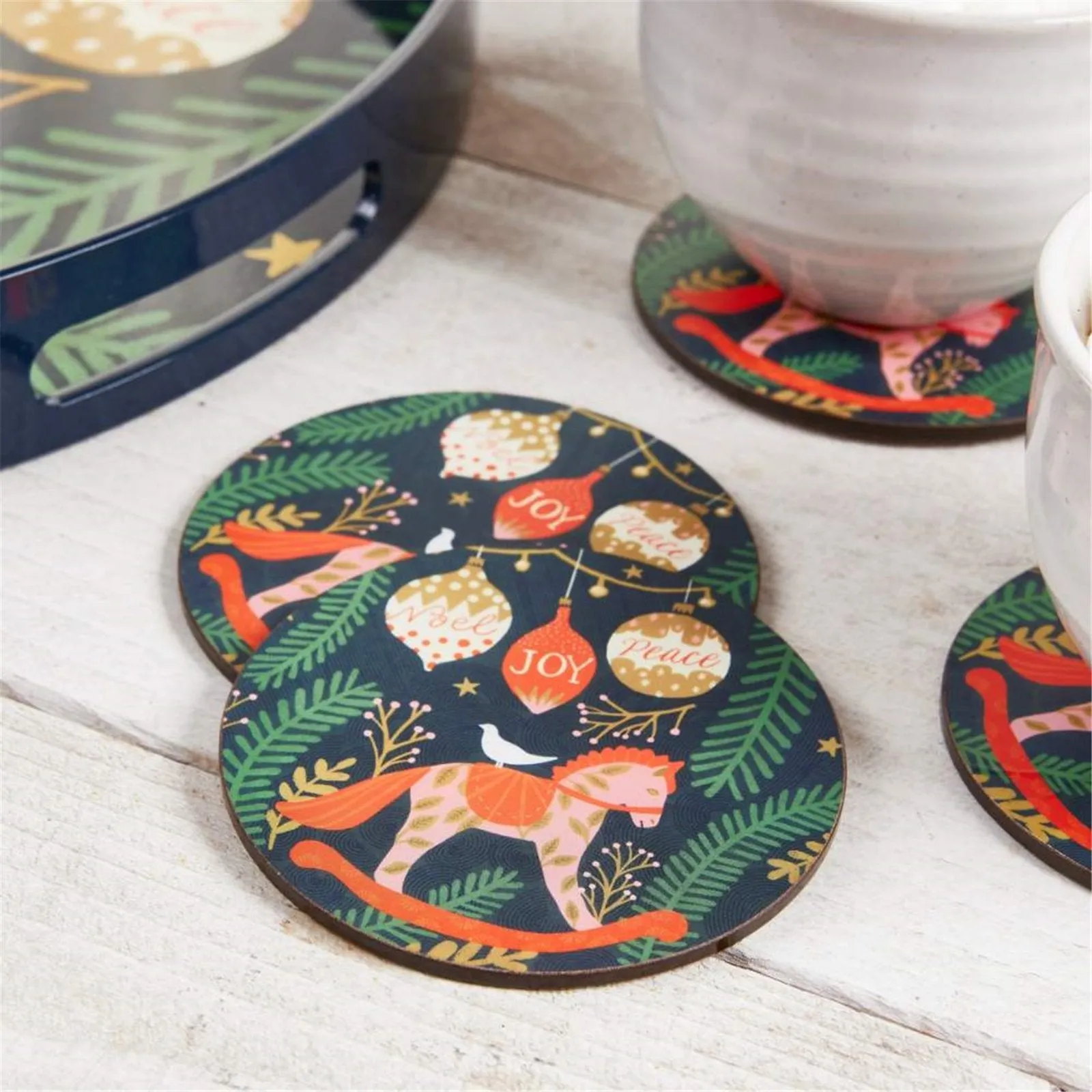 Holiday Horse Round Coaster - Set of 4