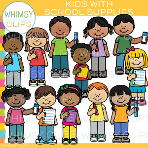 Kids Holding School Supplies Clip Art