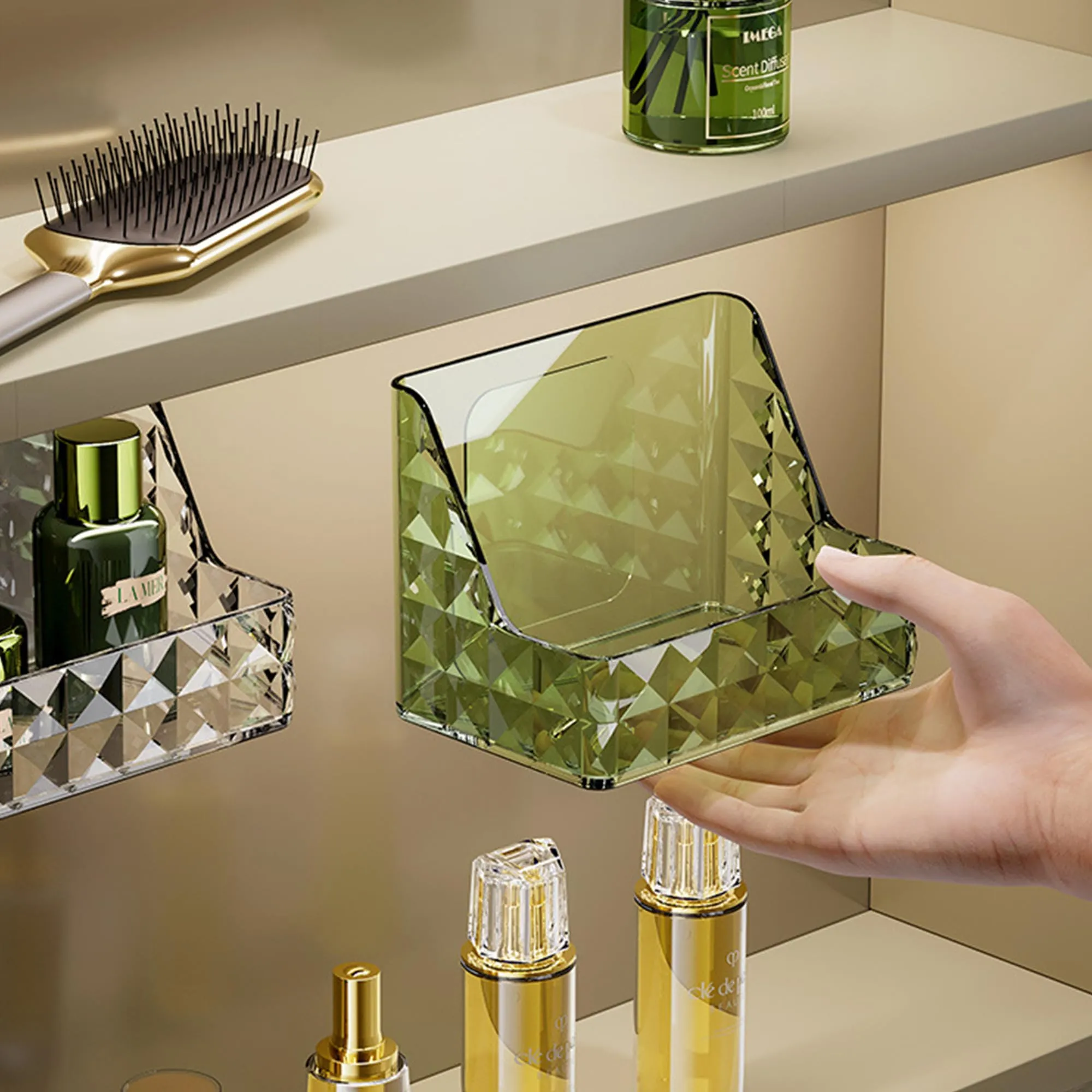 Kuber Industries Pack of 3 Crystal Finish Wall hanging Jewellery Box | Multipurpose Stackable Makeup Organiser | Ideal for Cosmetics, Skincare, Lipsticks, Nail Care| YM.6673D | Dark Green