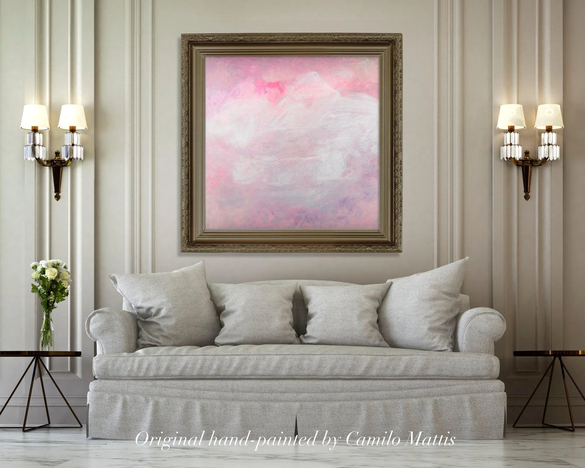 Large original Blush pink contemporary abstract painting by Camilo Mattis