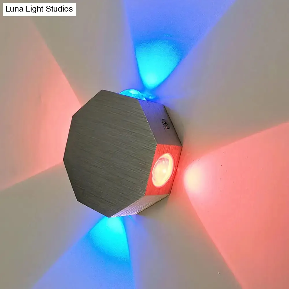 LED Beer Pub Wall Sconce: Modern Nickel Finish Fixture w/ Aluminum Hexagon Shade, Colorful Light Options