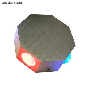 LED Beer Pub Wall Sconce: Modern Nickel Finish Fixture w/ Aluminum Hexagon Shade, Colorful Light Options