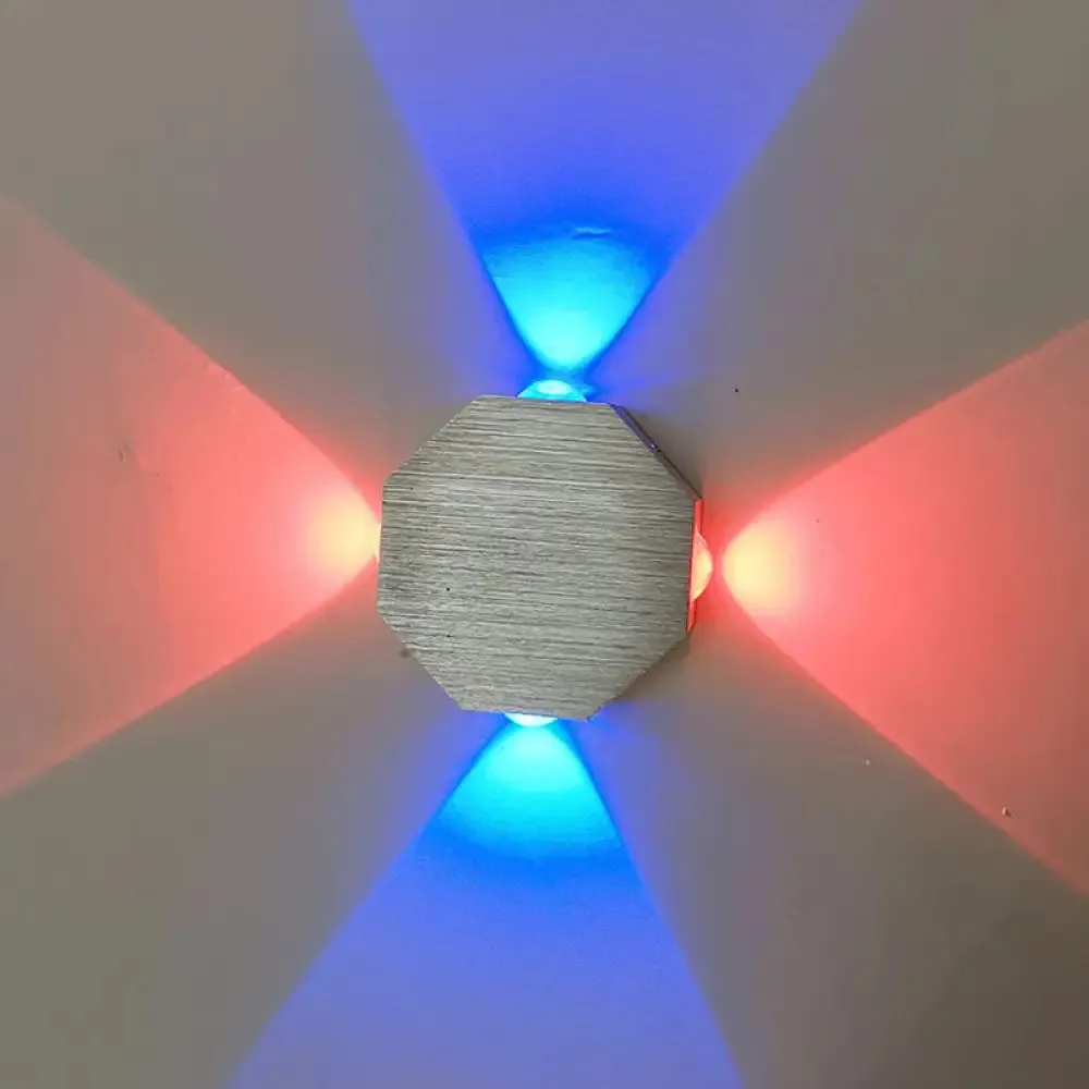 LED Beer Pub Wall Sconce: Modern Nickel Finish Fixture w/ Aluminum Hexagon Shade, Colorful Light Options