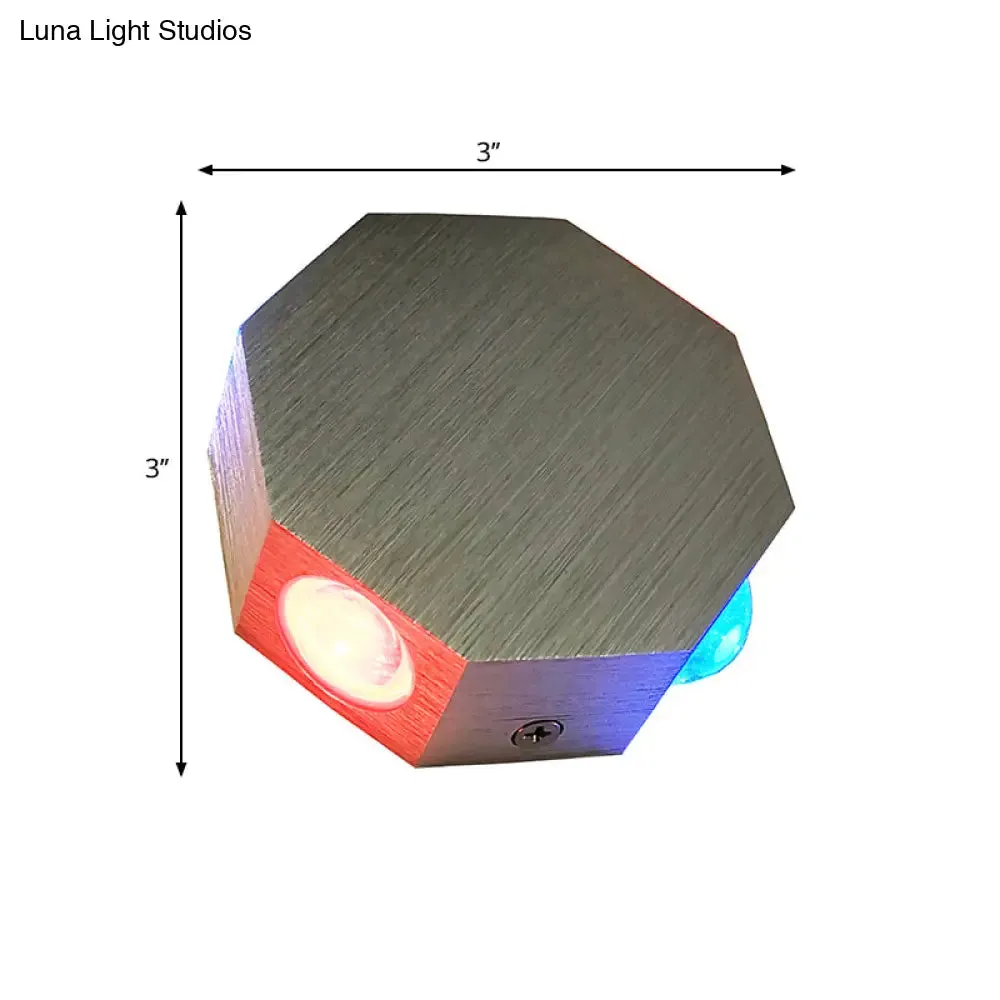 LED Beer Pub Wall Sconce: Modern Nickel Finish Fixture w/ Aluminum Hexagon Shade, Colorful Light Options
