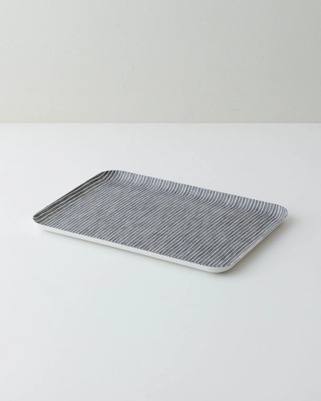 Linen Tray Medium: Grey Thin White Stripe