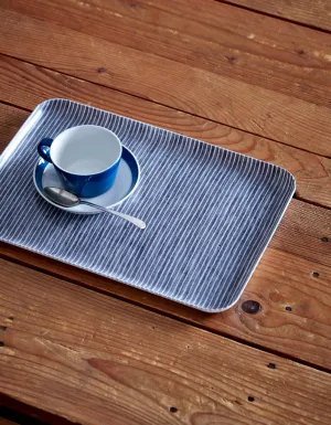 Linen Tray Medium: Grey Thin White Stripe