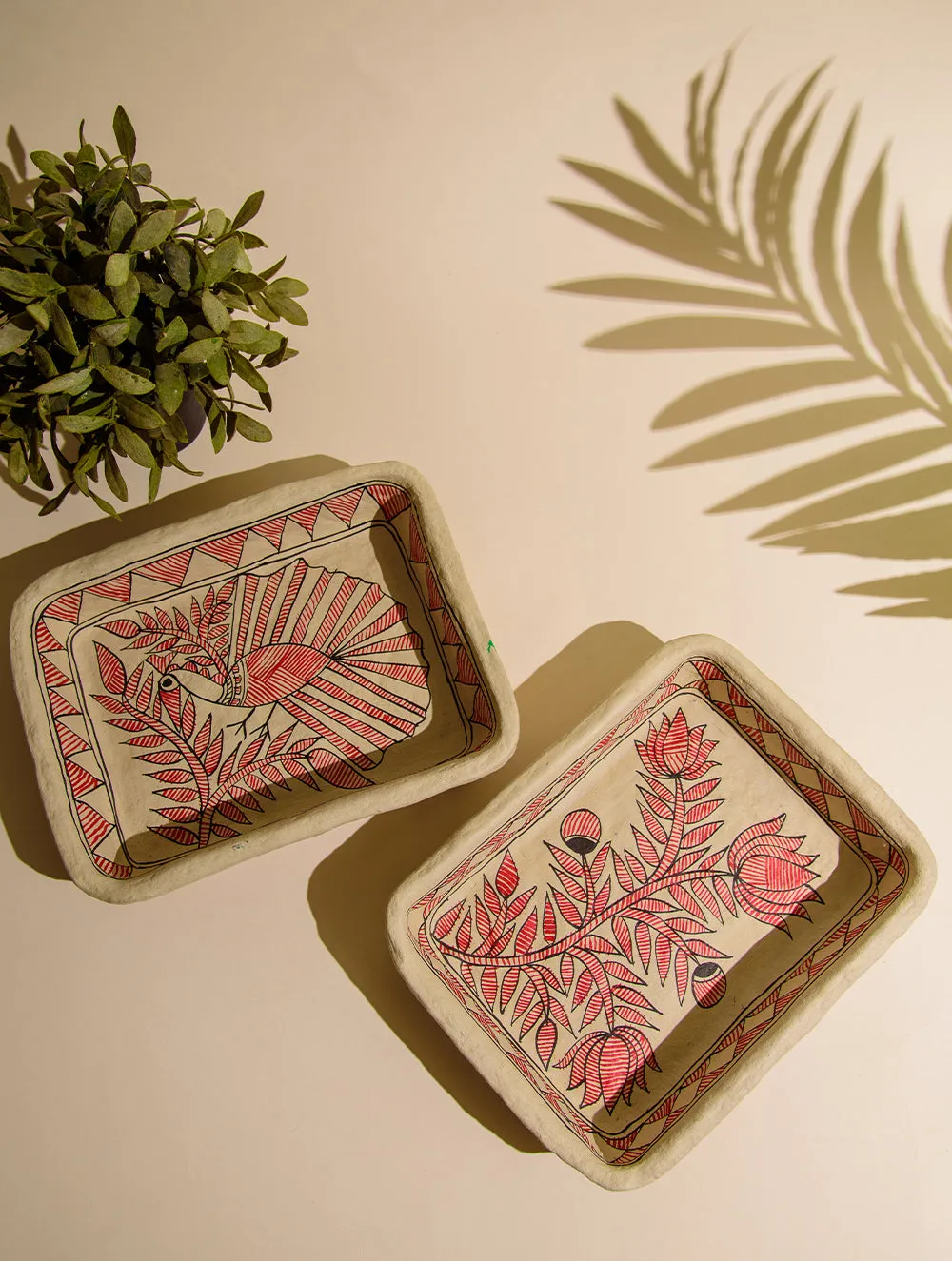 Madhubani Art Papier Mache - Multi-Utility Trays (Set of 2)