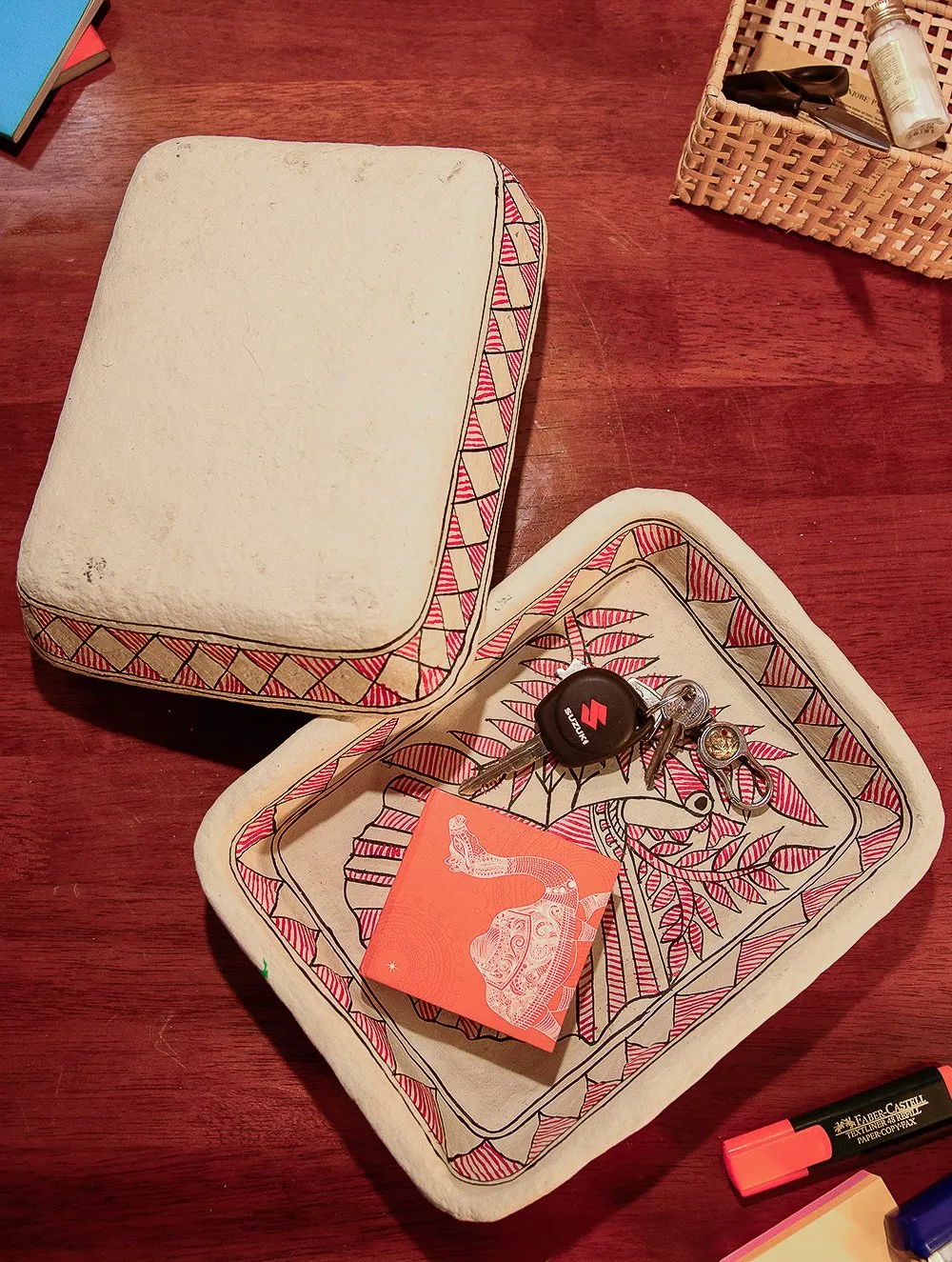 Madhubani Art Papier Mache - Multi-Utility Trays (Set of 2)