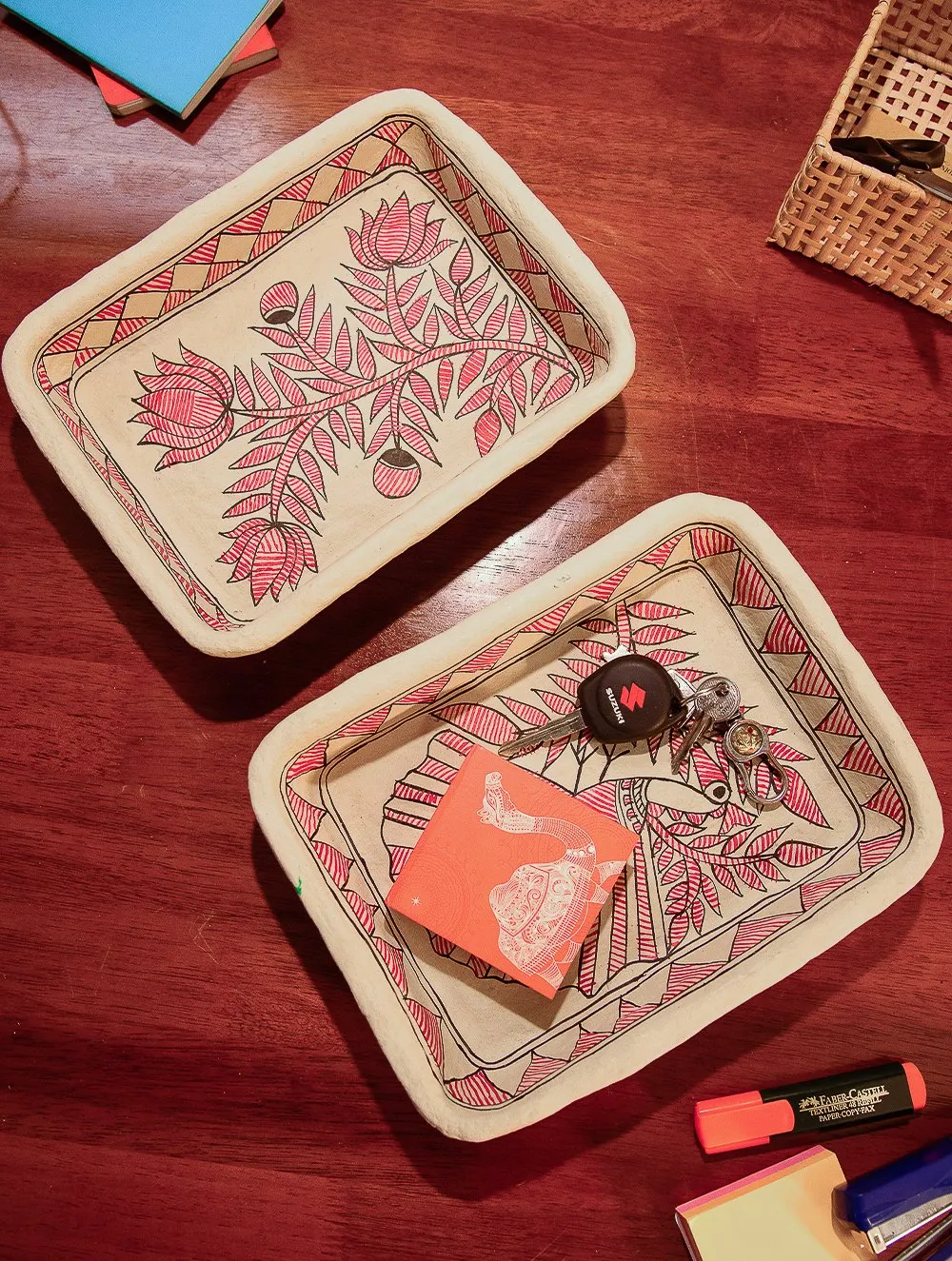 Madhubani Art Papier Mache - Multi-Utility Trays (Set of 2)
