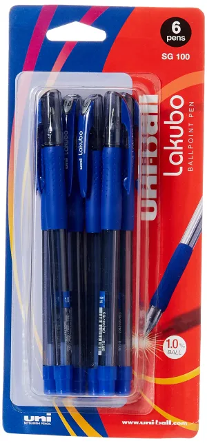 Mitsubishi Uni Ball & Lakubo Ball Point Pen Blister 6 Pcs Blue