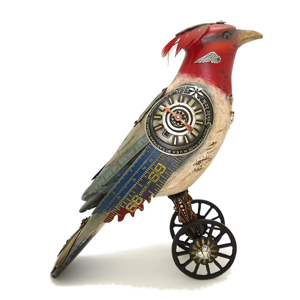 Mullanium Red Crested Cardinal Wheels Artists Jim Tori Mullan Steampunk Handmade
