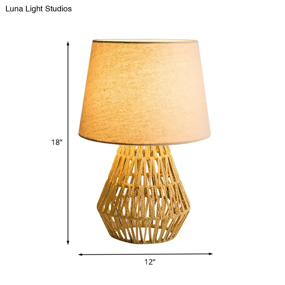 Naos - Nordic Flaxen Empire Shade Nightstand Light Nordic 1 Bulb Fabric Table Lamp with Rope Woven Urn Base