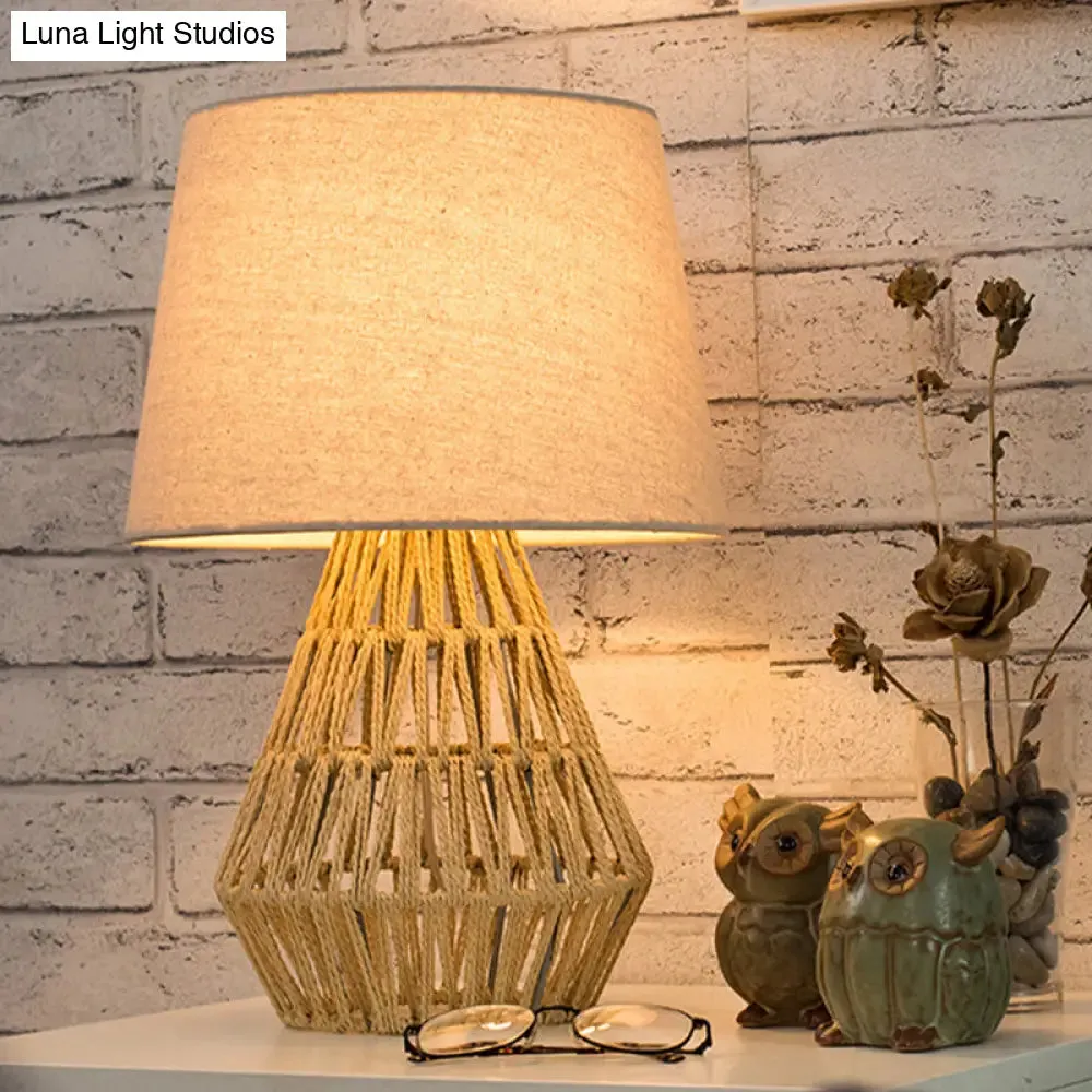 Naos - Nordic Flaxen Empire Shade Nightstand Light Nordic 1 Bulb Fabric Table Lamp with Rope Woven Urn Base