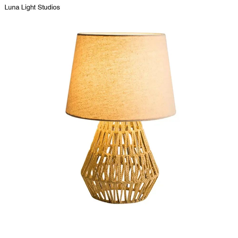 Naos - Nordic Flaxen Empire Shade Nightstand Light Nordic 1 Bulb Fabric Table Lamp with Rope Woven Urn Base