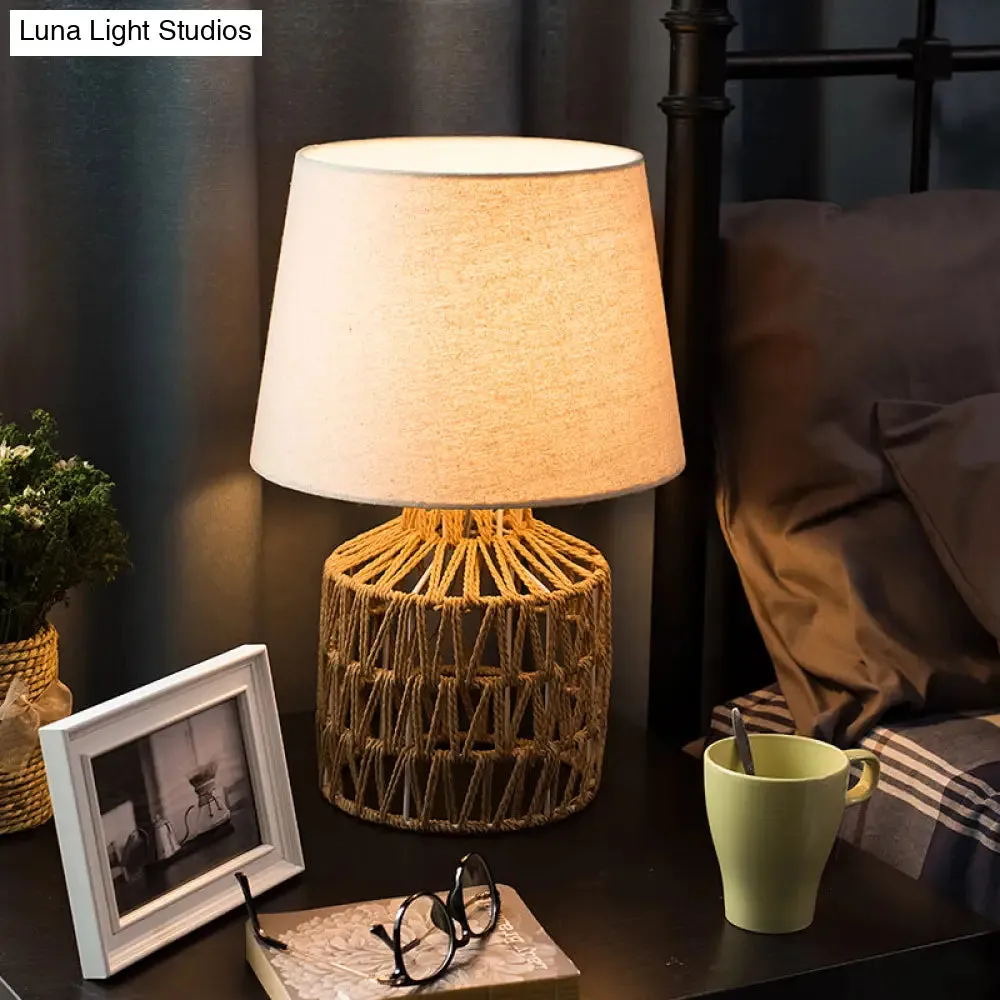 Naos - Nordic Flaxen Empire Shade Nightstand Light Nordic 1 Bulb Fabric Table Lamp with Rope Woven Urn Base
