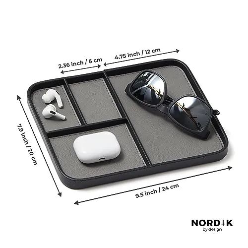 Nordik Leather Valet Tray Pebble Black Premium Vegan Leather Stylish